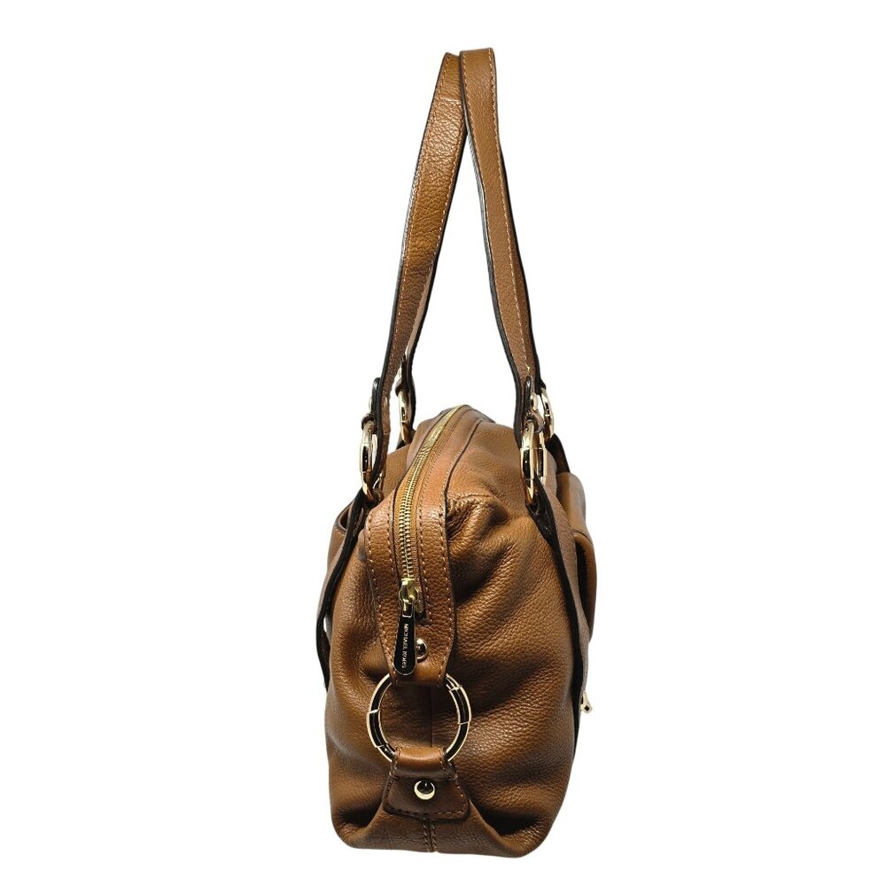 Michael Kors Brown Leather Shoulder Bag Handbag Satchel Gold Dual Handles - Picture 3 of 16